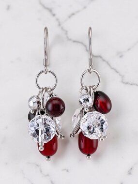 Cranberry Cultured Pearl Earrings in 925 Sterling Silver